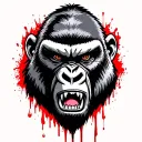 fierce gorilla face growling surrounded  by blood tattoo design idea