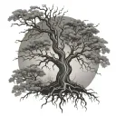 The focal point is a poisoned tree, with twisted, gnarled branches reaching up your arm, symbolizing both life and dange tattoo design idea