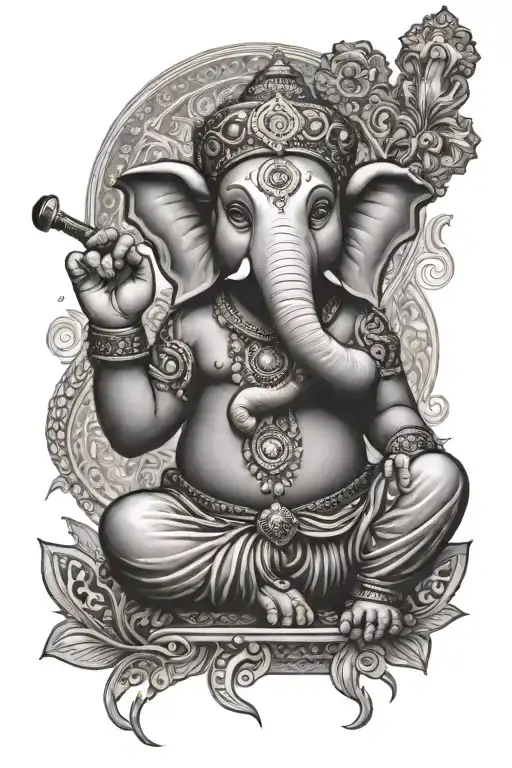 Ganesh smoking dmt pipe standing on 1 foot tattoo design idea