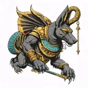 Anubis with scales and staff   tattoo design idea