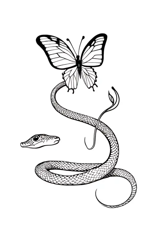 snake with butterfly on top tattoo design idea