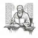 a wise man reading by candlelight using the attached style tattoo design idea