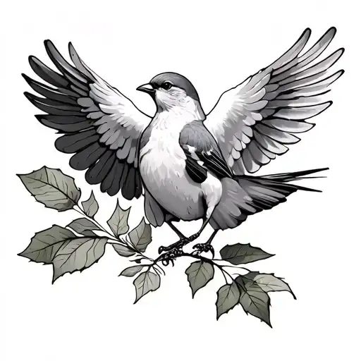 Dove passing a laurel leaf to a sparrow tattoo design idea