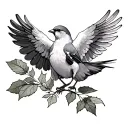 Dove passing a laurel leaf to a sparrow tattoo design idea