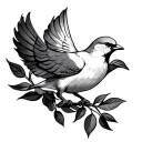 Dove passing a laurel leaf to a sparrow tattoo design idea