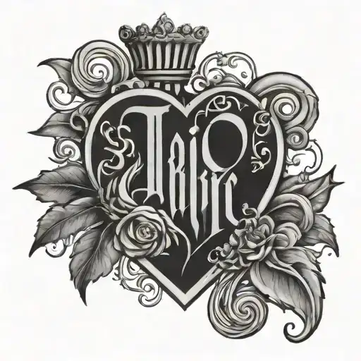 "Tahir" with a heart and 10 30 24 in Roman Numerals tattoo design idea