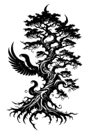 a symmetric winged tree growing tattoo design idea