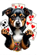 singular dog that is holding playing cards with its paw tattoo design idea