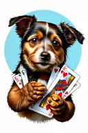 singular dog that is holding playing cards with its paw tattoo design idea