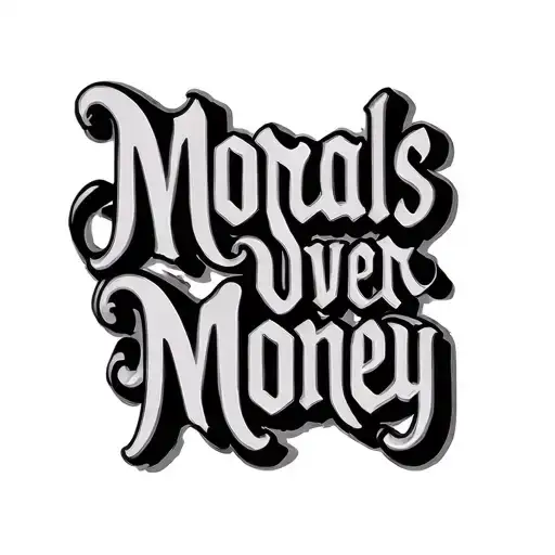 "Morals Over Money" fancy calligraphy PRB cursive writing tattoo design idea