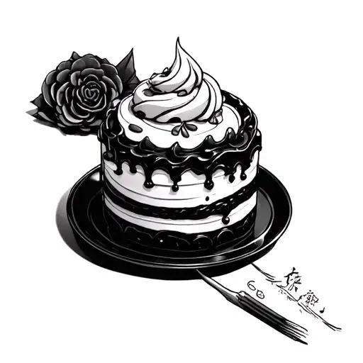 Paimon from Genshin eating cake with Aether tattoo design idea