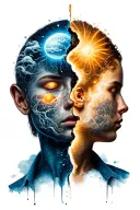 side view of human head split in half with bi-polar depression emotions depicted as weather conditions  tattoo design idea