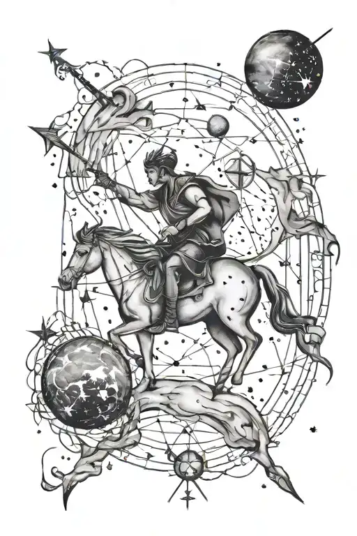 Sagittarius constellation, Capricorn constellation, aires constellation tattoo design idea