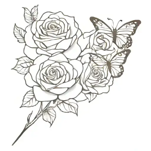 Roses and Butterflies tattoo design idea
