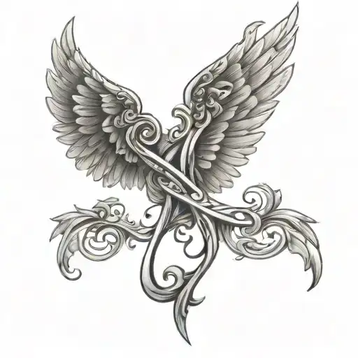 Incorporate angel wings into a numerical design representing 777 tattoo design idea