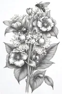 lily of the valley poppy flowers bloominwith bee flying towards living tattoo design idea