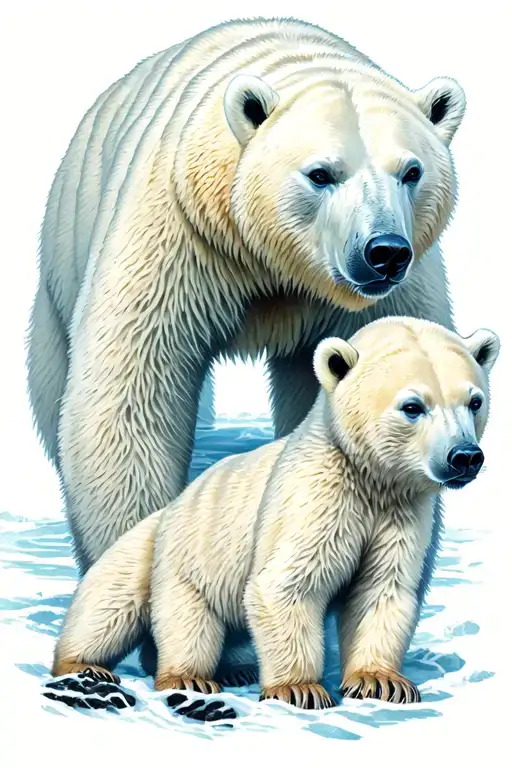 polar bear momma with two cubs surrounded tattoo design idea