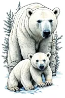 polar bear momma with two cubs surrounded tattoo design idea