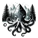  minimaliste octopus holding crystals mountains and pine trees tattoo design idea