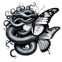 medusa snake and butterfly tattoo design idea