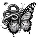 medusa snake and butterfly tattoo design idea