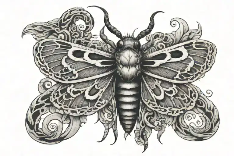 death head moth with Medusa snakes tattoo design idea