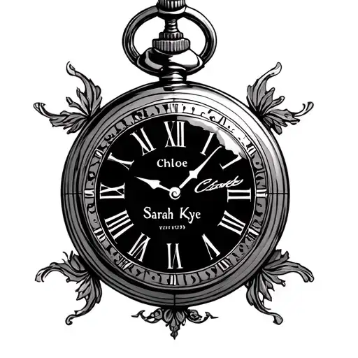 "Chloe Sarah Kye" Pocket Watch with names subtly incorporated tattoo design idea