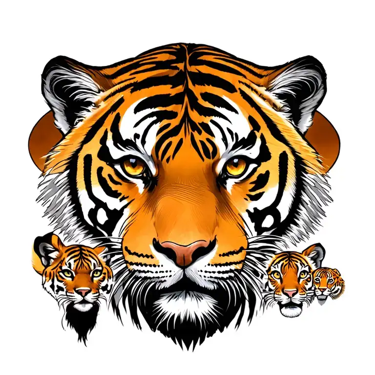 momma tiger and 4 cubs face only tattoo design idea