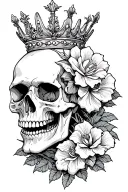 flor de maga and skull wearing a crown tattoo design idea