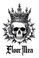 flor de maga and skull wearing a crown tattoo design idea