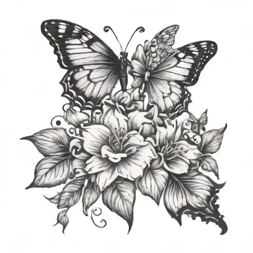 everything happens for a reason floral picture and butterflies  tattoo design idea