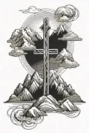 Mountains and cross tattoo design idea
