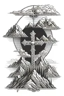 Mountains and cross tattoo design idea