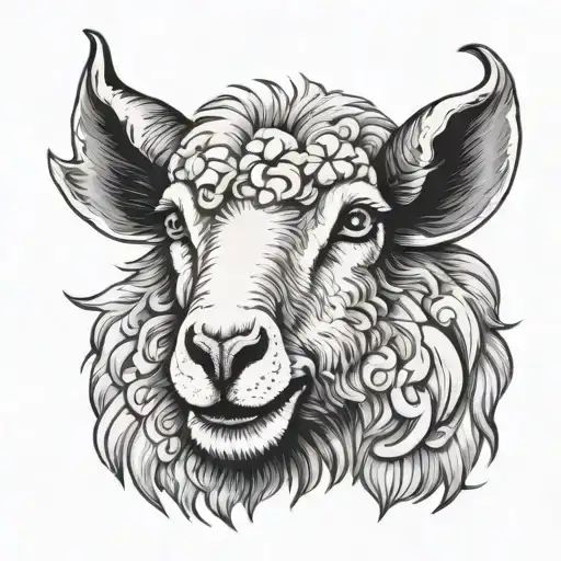 face of a sheep smiling with wolf teeth and eyes tattoo design idea