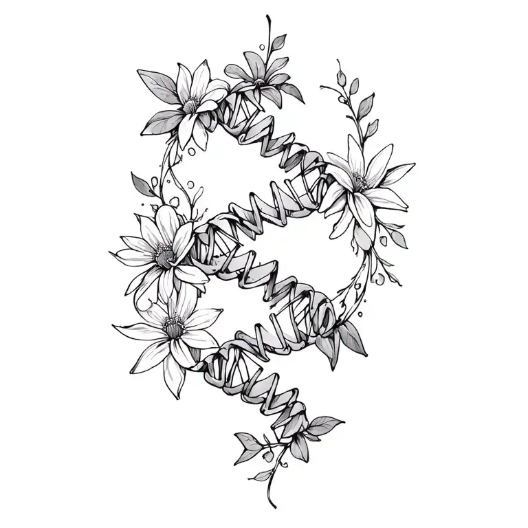 dna strand made of flowers intertwined tattoo design idea