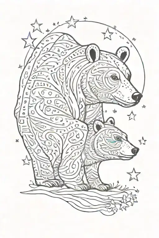 mama bear and stars representing tattoo design idea