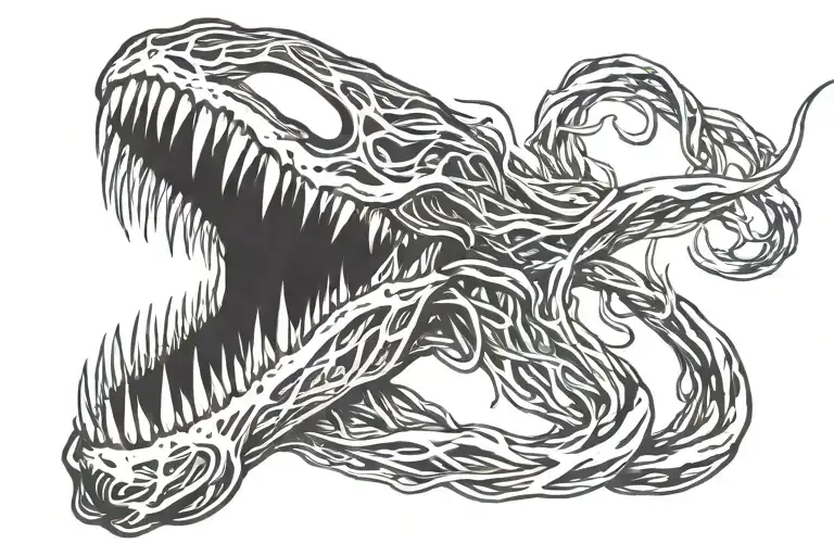 the word "venom"spelled backwards in symbiote texture for my neck  tattoo design idea