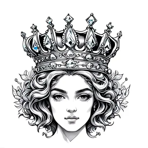 queen crown at top of diamond jewel tattoo design idea