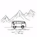 VW Bus Model T3 Hochdach, mountains, water, volleyball tattoo design idea