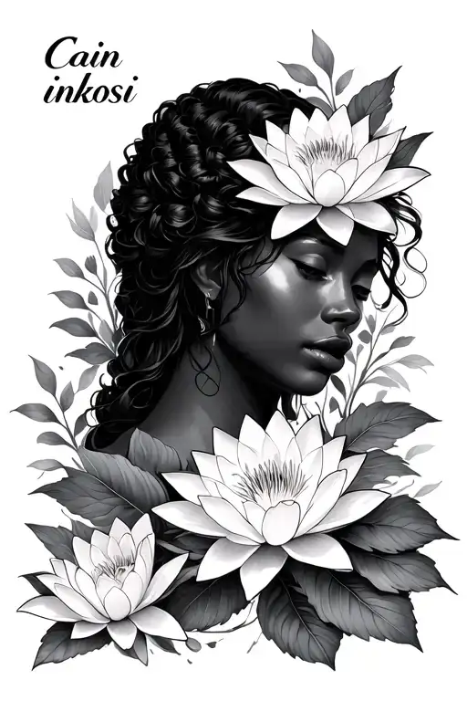 fineline Script saying Cain inkosi with waterlilly flowers I want it dainty with no person just name and the flowers tattoo design idea