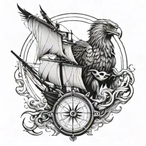 seafarer with a ship and anchor, Golden eagle eye looking for a compass tattoo design idea