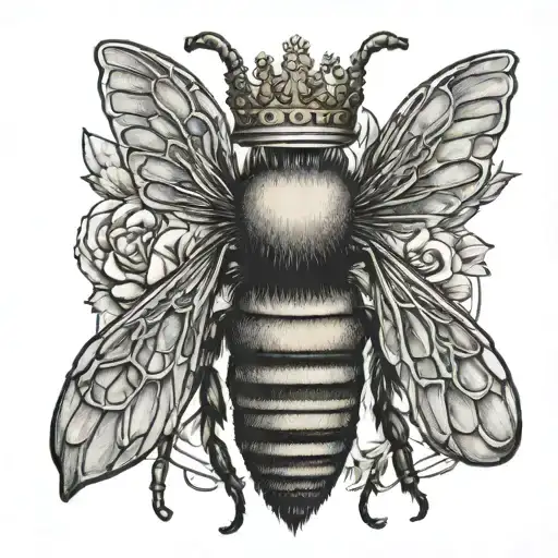 queen bee with crown tattoo design idea