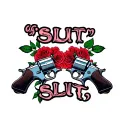 "slut" two guns and roses tattoo design idea