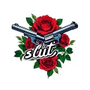 "slut" two guns and roses tattoo design idea