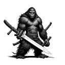 Sasquatch samurai sword tattoo design idea