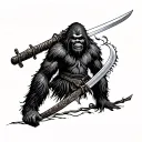 Sasquatch samurai sword tattoo design idea