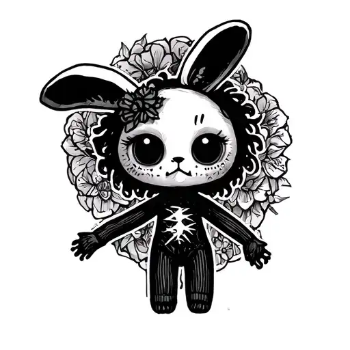 sad cute creepy bunny voodoo doll tattoo design idea