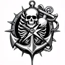 skeleton, compass, and anchor intertwined tattoo design idea