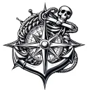 skeleton, compass, and anchor intertwined tattoo design idea