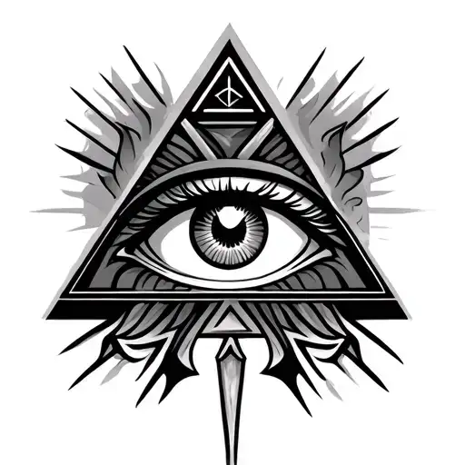 Neo traditional symmetrical Illuminati eye pyramid tattoo design idea
